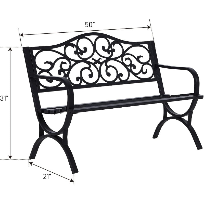 Set of 2 50" Black Metal Outdoor Benches