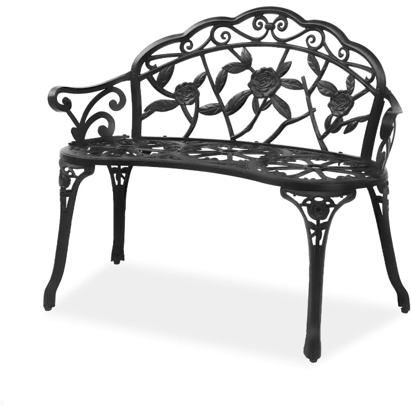38.5" Black Rose Metal Outdoor Garden Bench
