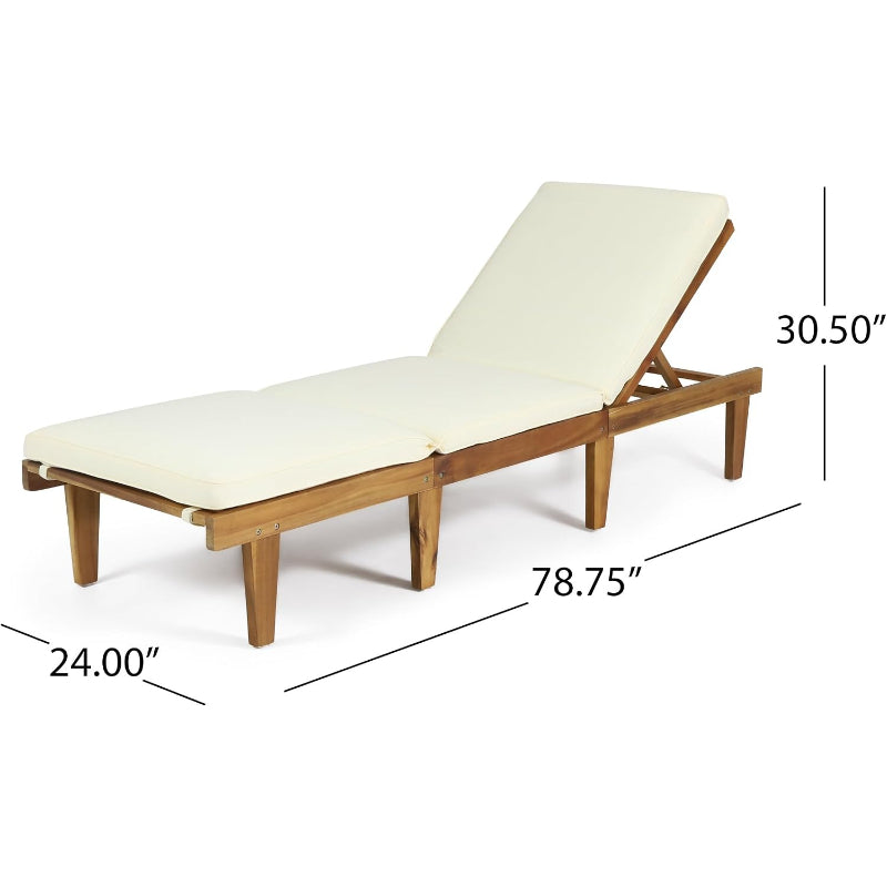 79" Teak Acacia Wood Outdoor Chaise Lounge