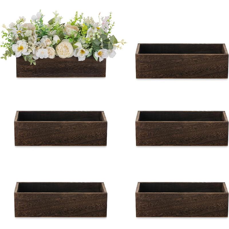 Set of 6 11.8" Brown Wooden Flower Boxes