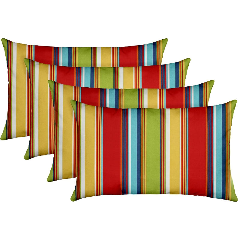 Set of 4 Bright Stripes Outdoor Lumbar Pillows 20×12"