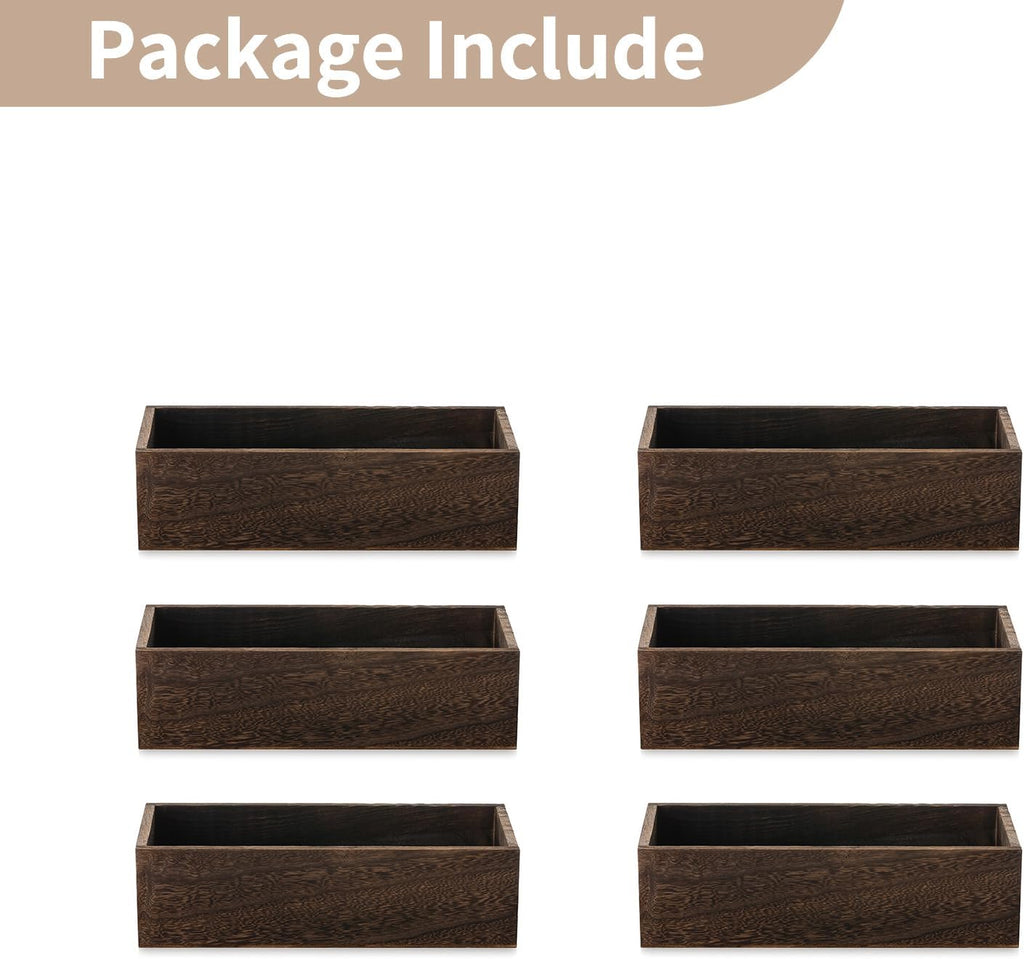 Set of 6 11.8" Brown Wooden Flower Boxes