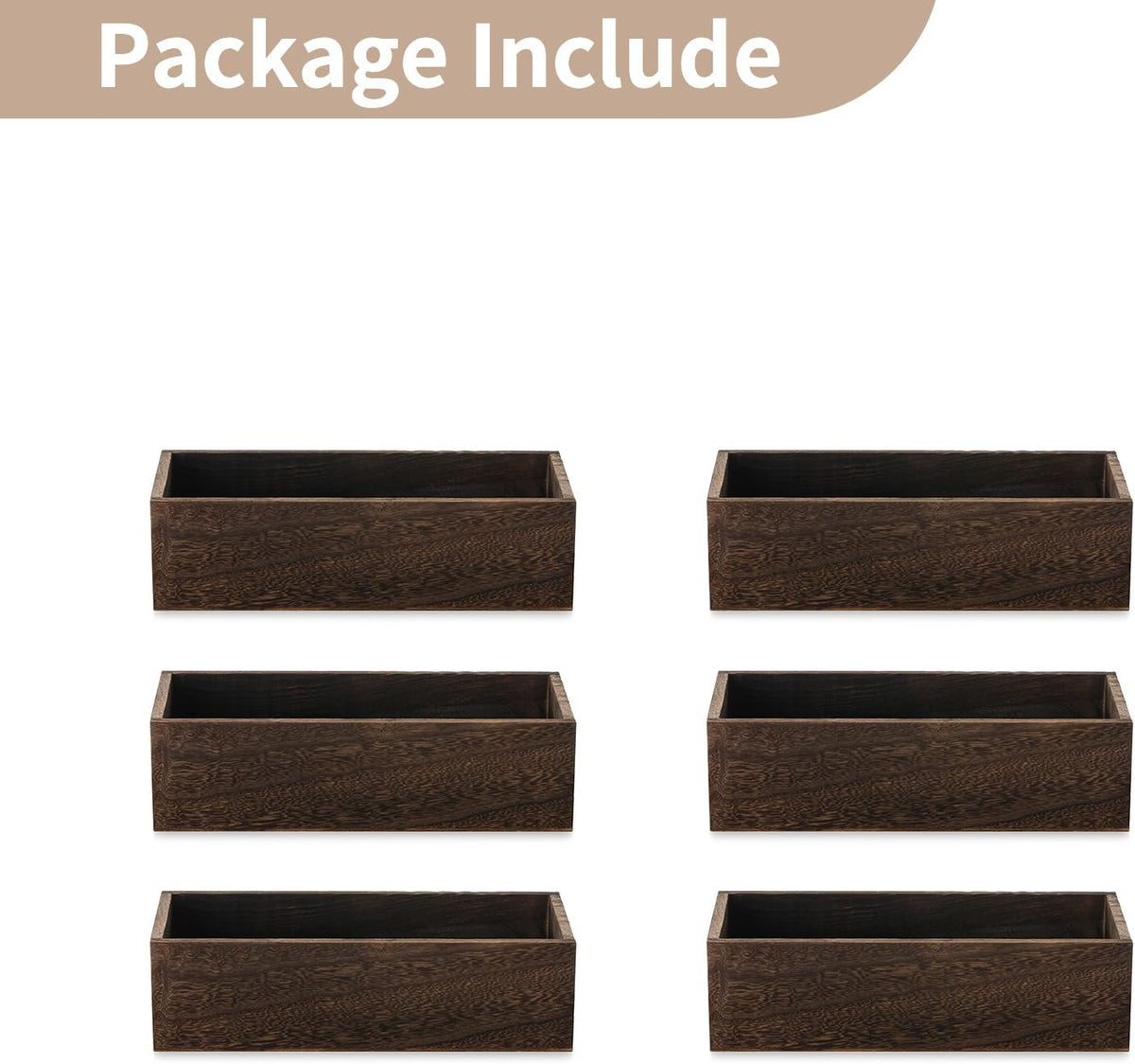 Set of 6 11.8" Brown Wooden Flower Boxes