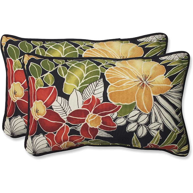 2‑Count Black/Green Floral Lumbar Throw Pillows