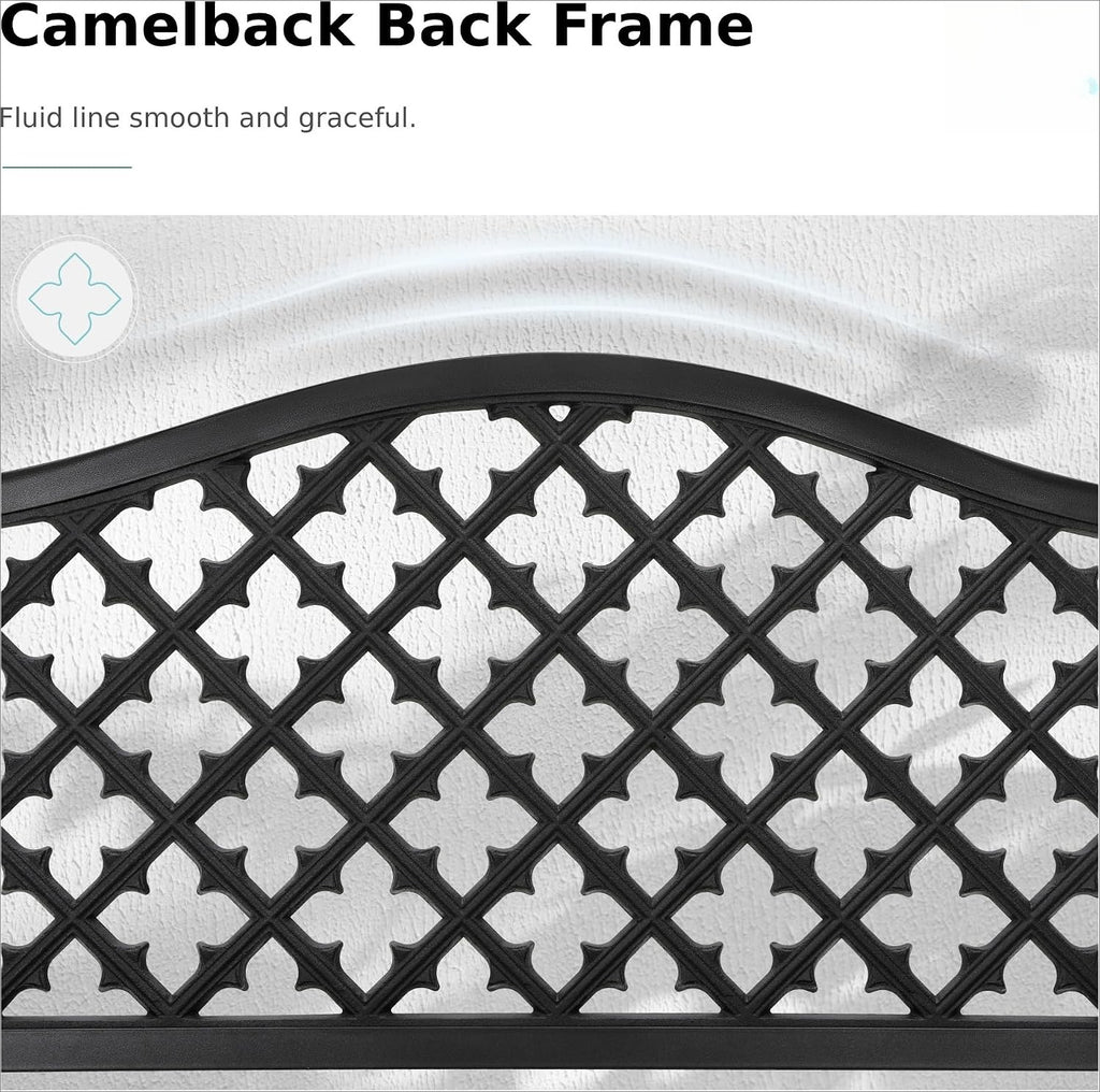 50" Clover Black Cast‑Iron Outdoor Garden Bench