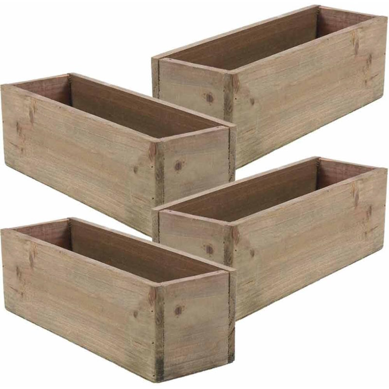 Set of 4 12×4" Rustic Wood Planter Boxes with Liner