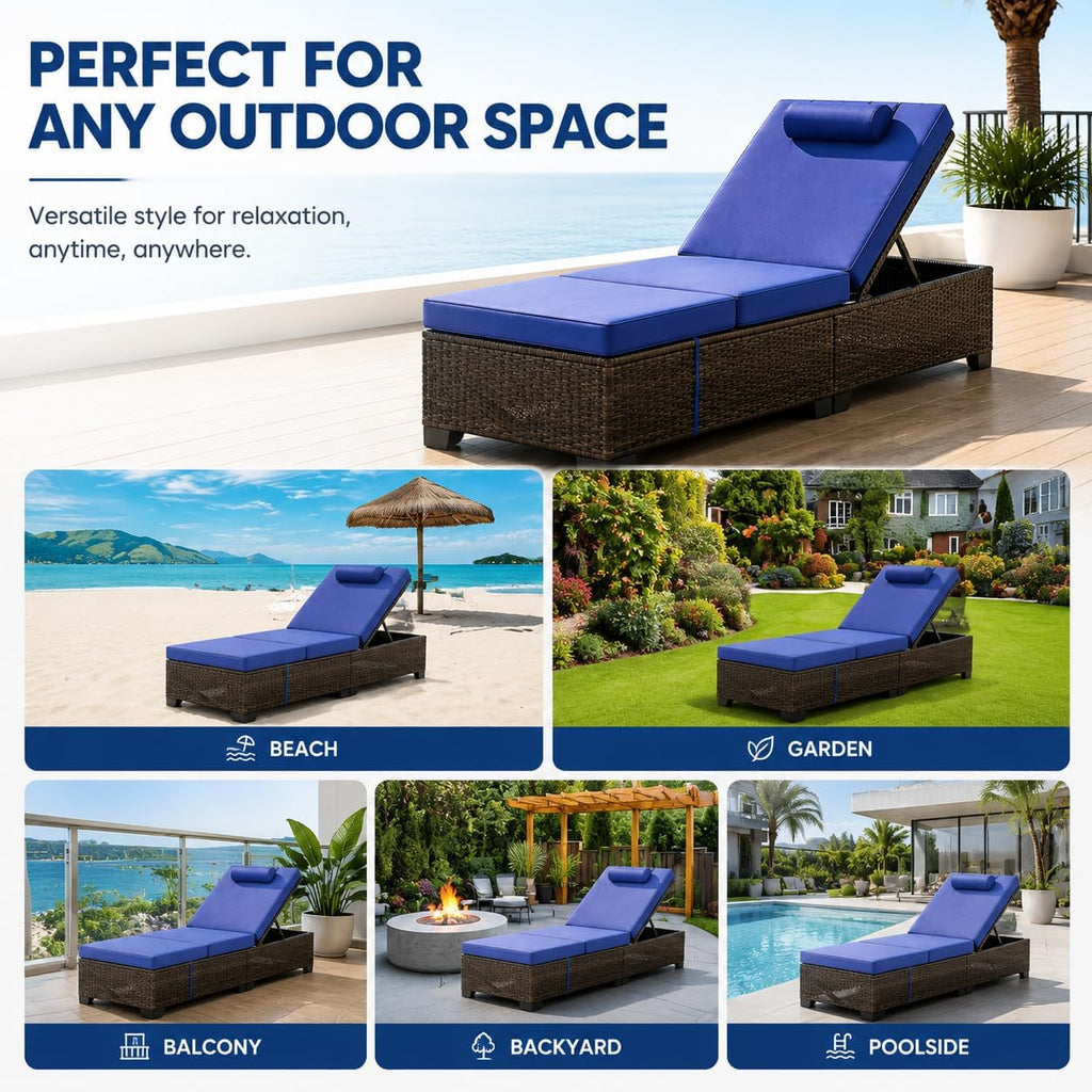 Set of 2 Rattan Patio Chaise Lounges