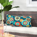 Pack of 2 Floral Green Outdoor Lumbar Throw Pillows 12×20"
