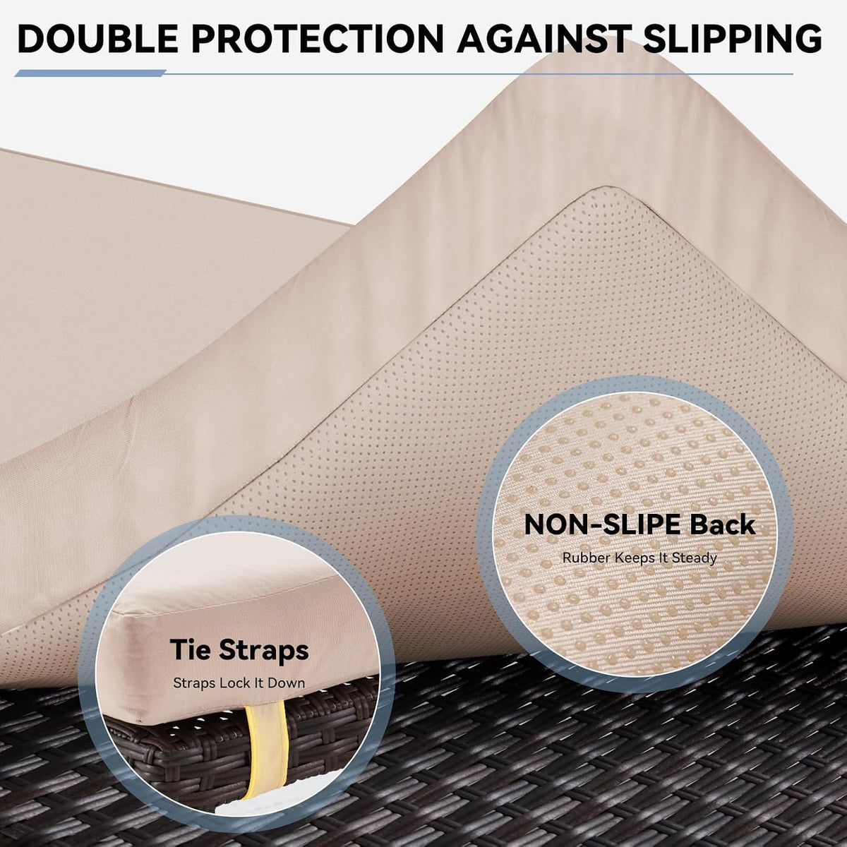 Set of 2 Khaki Wicker Patio Chaise Lounges