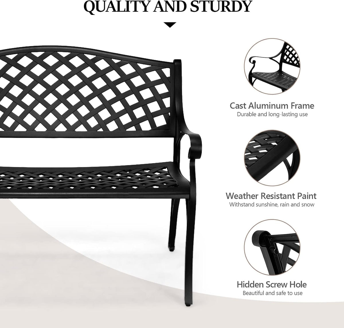 40.5" Black Cast‑Aluminum Outdoor Garden Bench