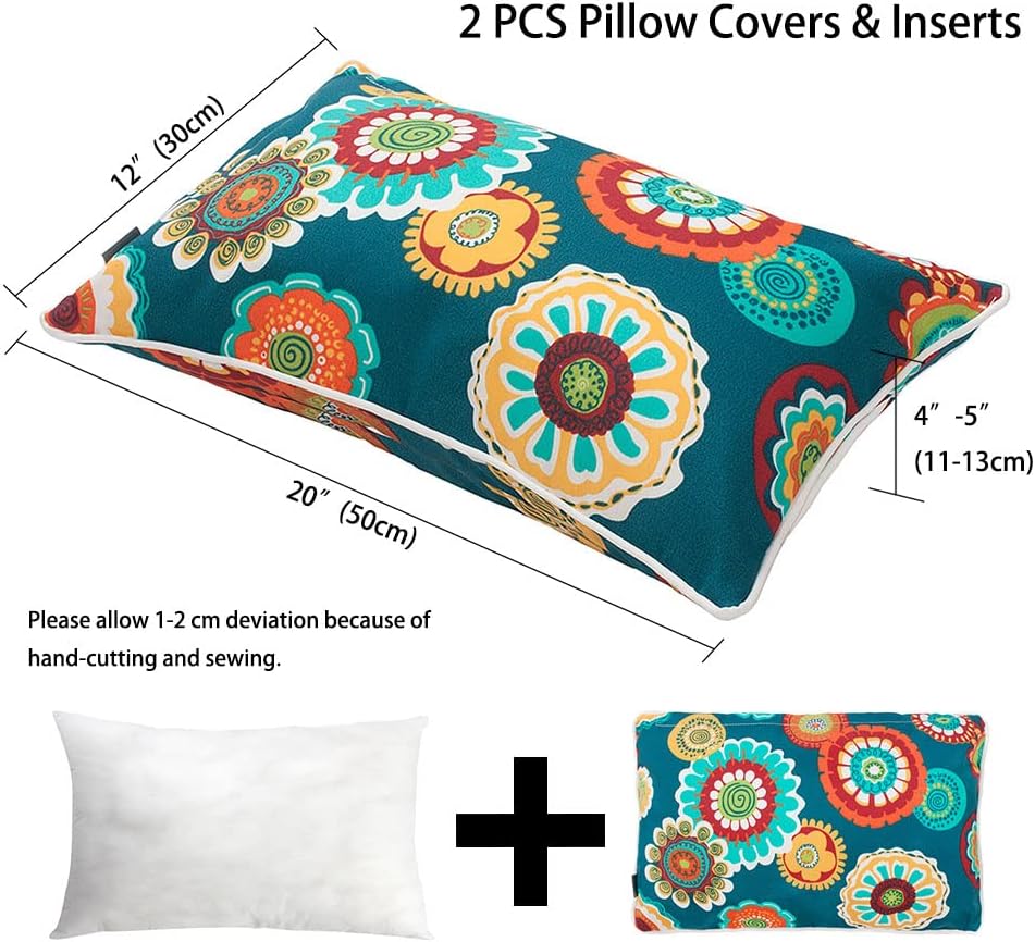 Pack of 2 Floral Green Outdoor Lumbar Throw Pillows 12×20"