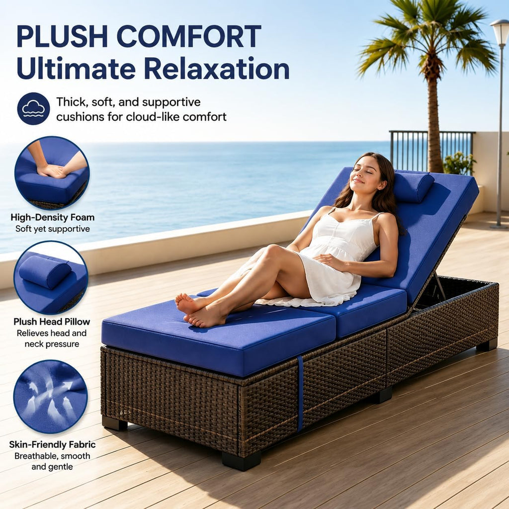 Set of 2 Rattan Patio Chaise Lounges