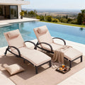 Set of 2 Khaki Wicker Patio Chaise Lounges