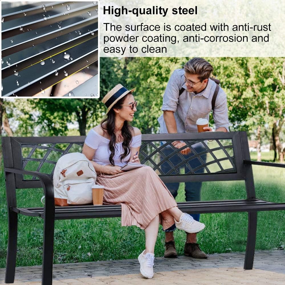 45.5" Black Metal Outdoor Garden Bench 400lbs