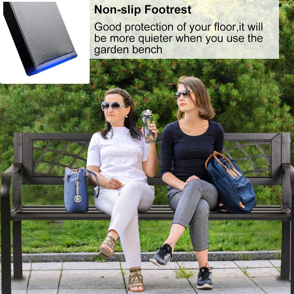 45.5" Black Metal Outdoor Garden Bench 400lbs