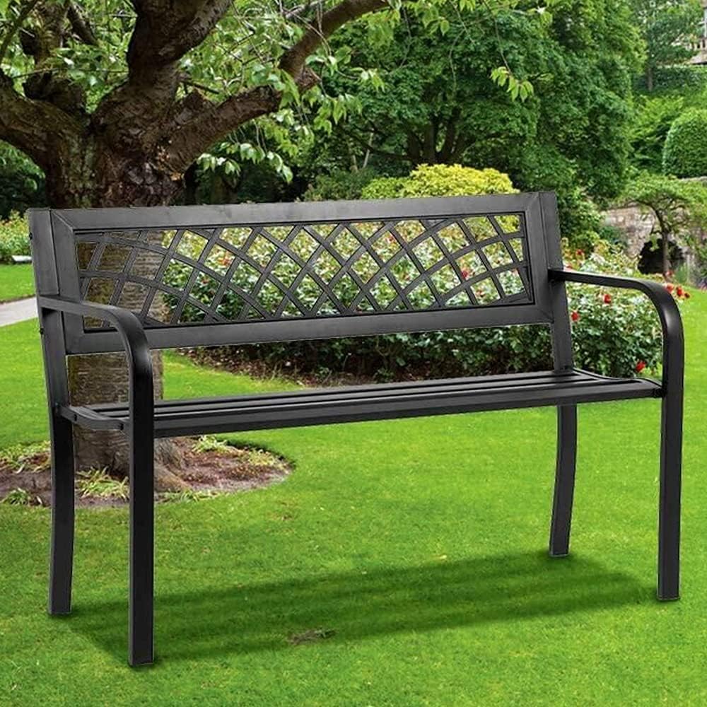 45.5" Black Metal Outdoor Garden Bench 400lbs