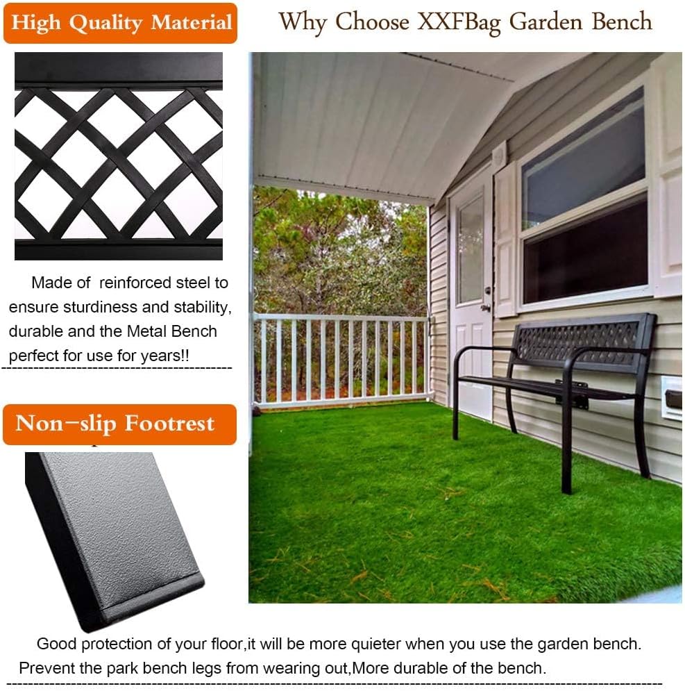 Black Metal Outdoor Patio Garden Bench with Armrest