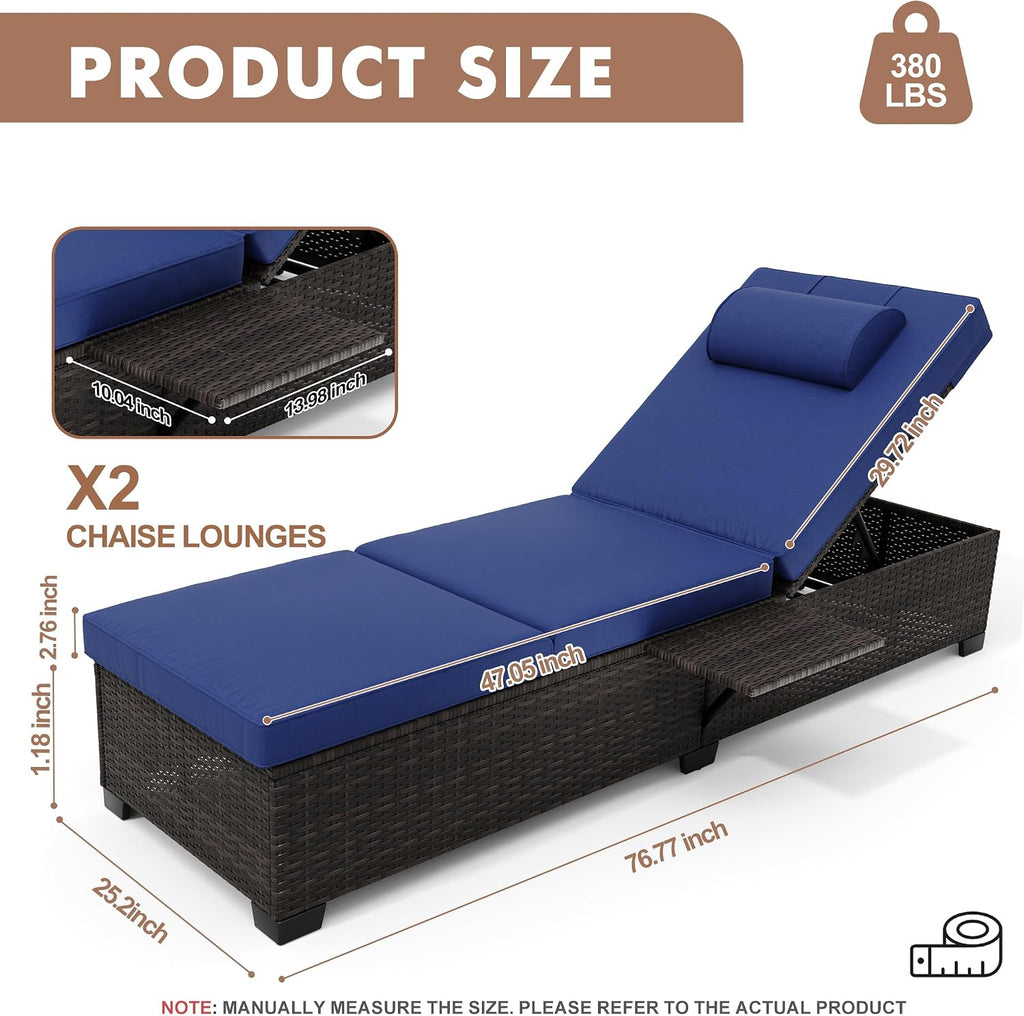 Set of 2 PE Wicker Patio Chaise Lounges