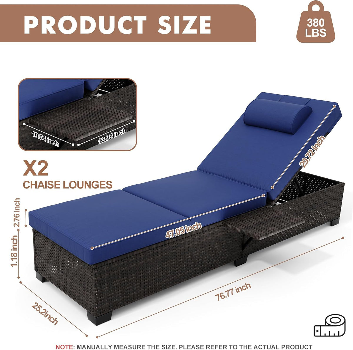 Set of 2 PE Wicker Patio Chaise Lounges