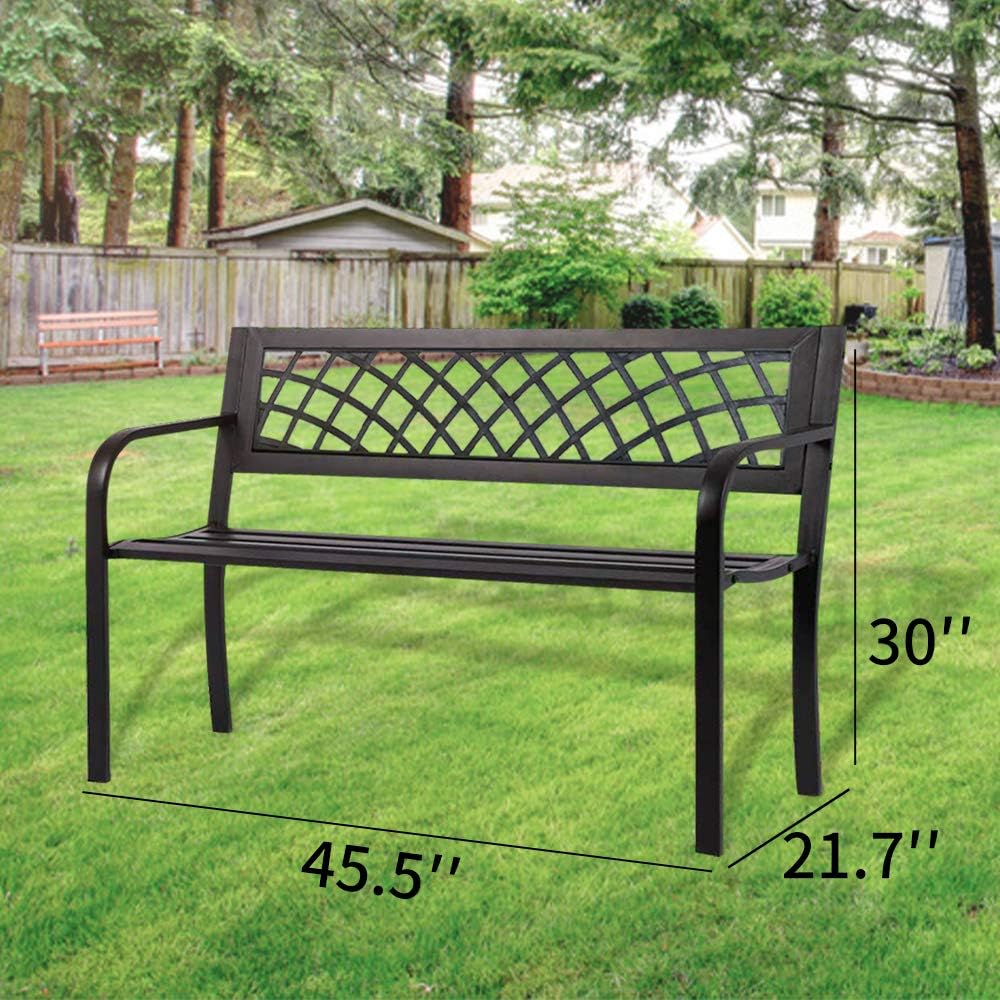 45.5" Black Metal Outdoor Garden Bench 400lbs