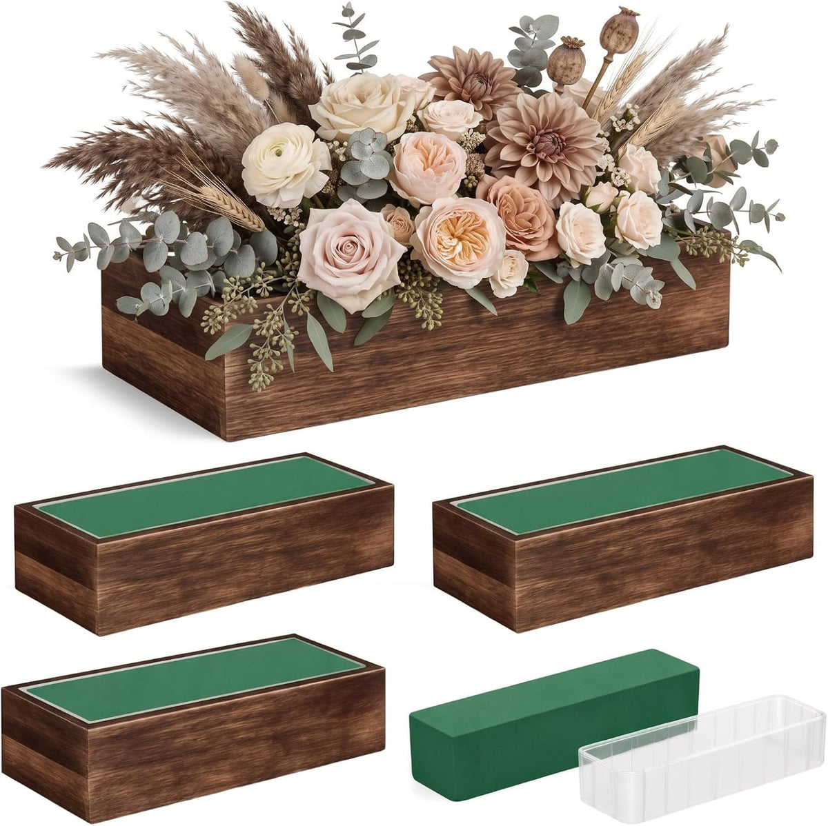 Set of 4 12×4" Rustic Wood Planter Boxes with Liner