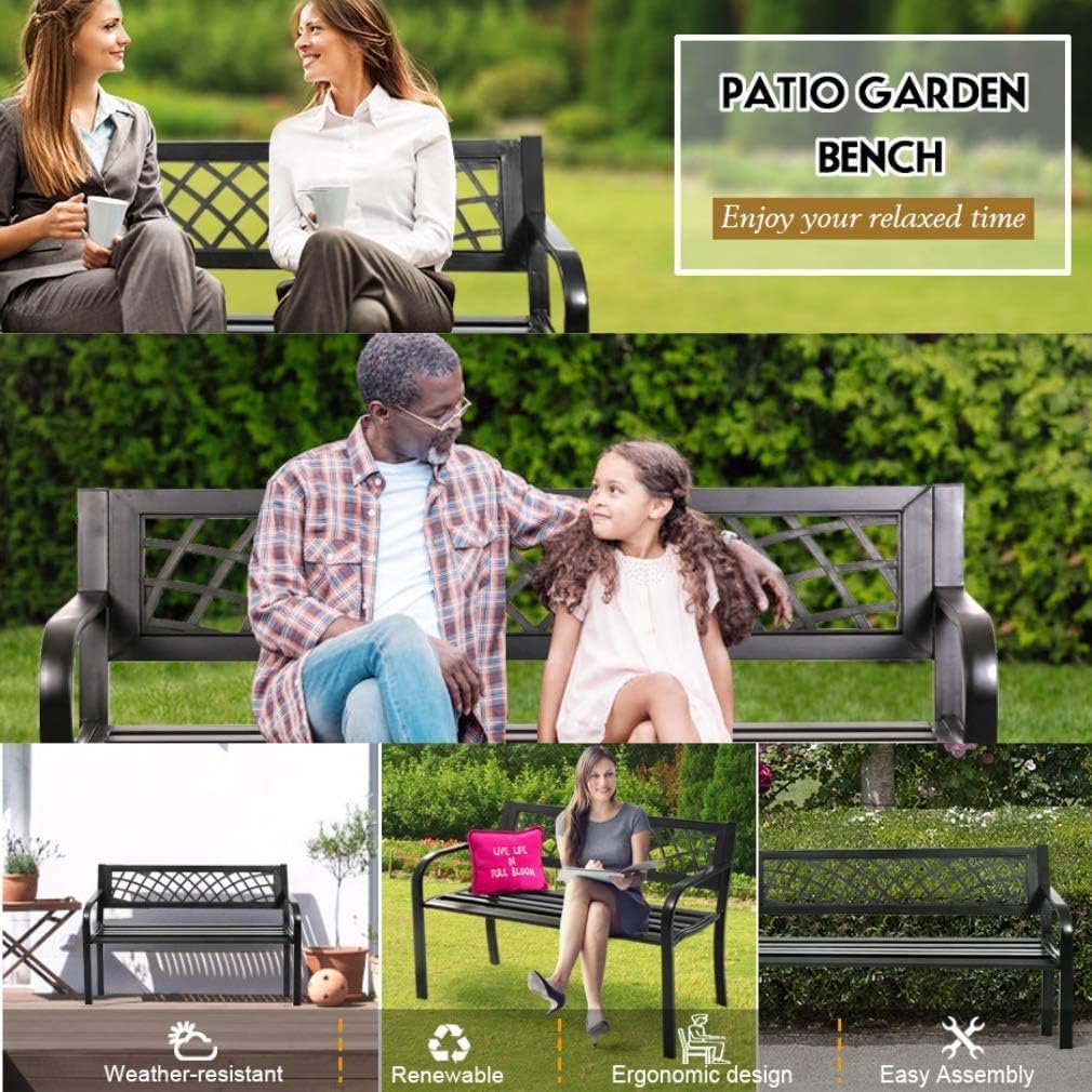 45.5" Black Metal Outdoor Garden Bench 400lbs