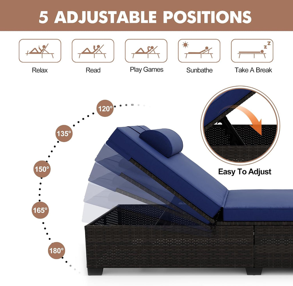 Set of 2 PE Wicker Patio Chaise Lounges