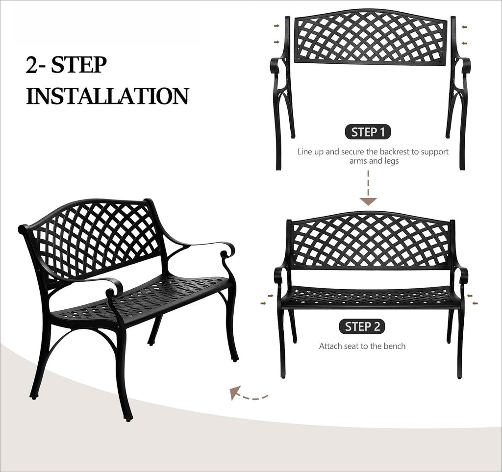 40.5" Black Cast‑Aluminum Outdoor Garden Bench