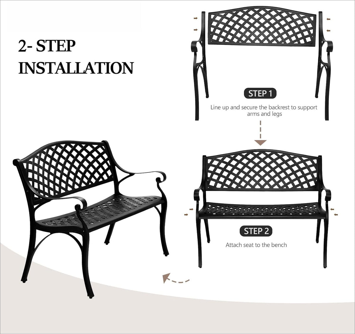 40.5" Black Cast‑Aluminum Outdoor Garden Bench