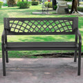 Black Metal Outdoor Garden Bench with Backrest & Armrests