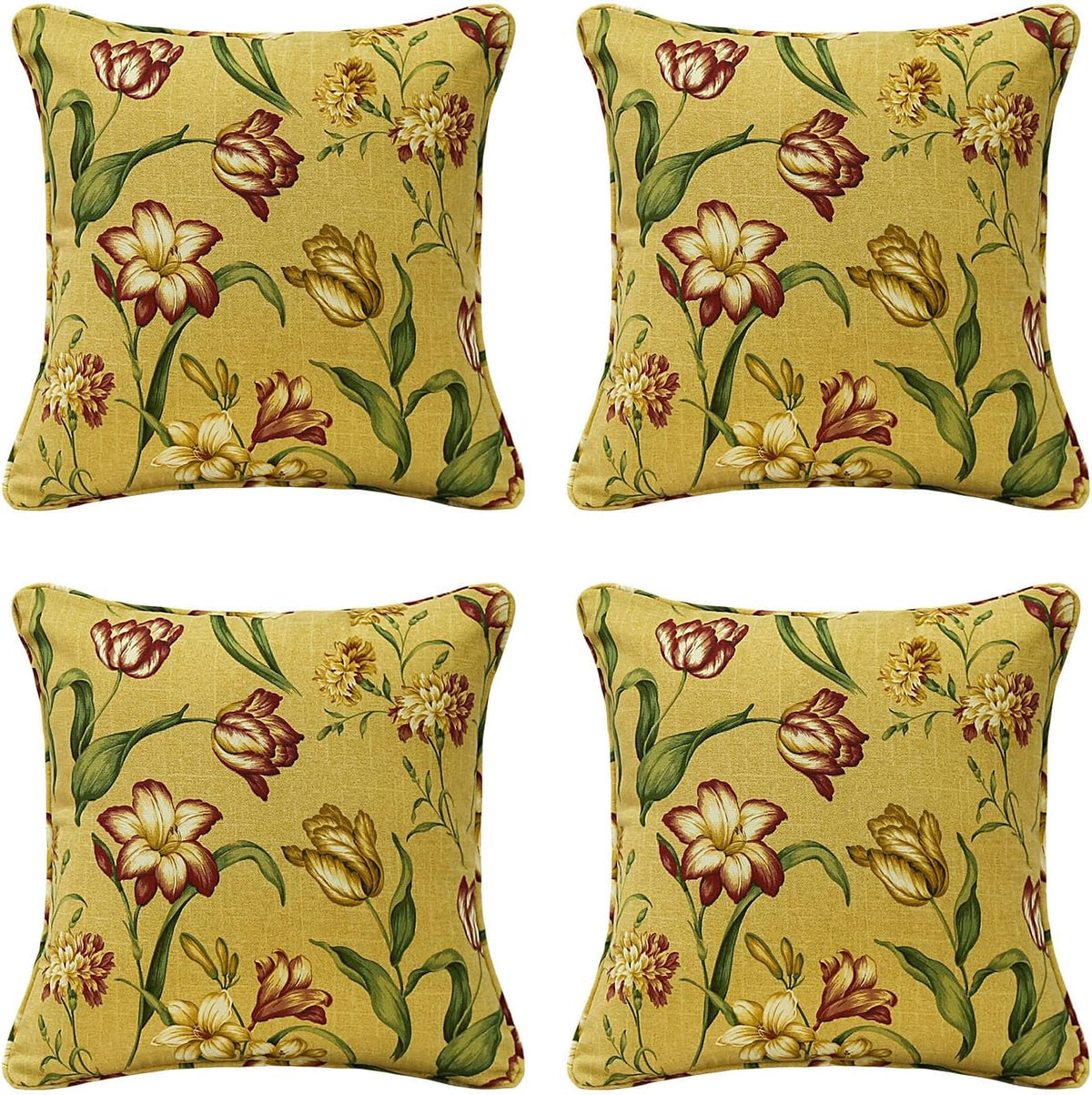 4‑Pack Sunlit Tulip Square Outdoor Throw Pillows 18×18"