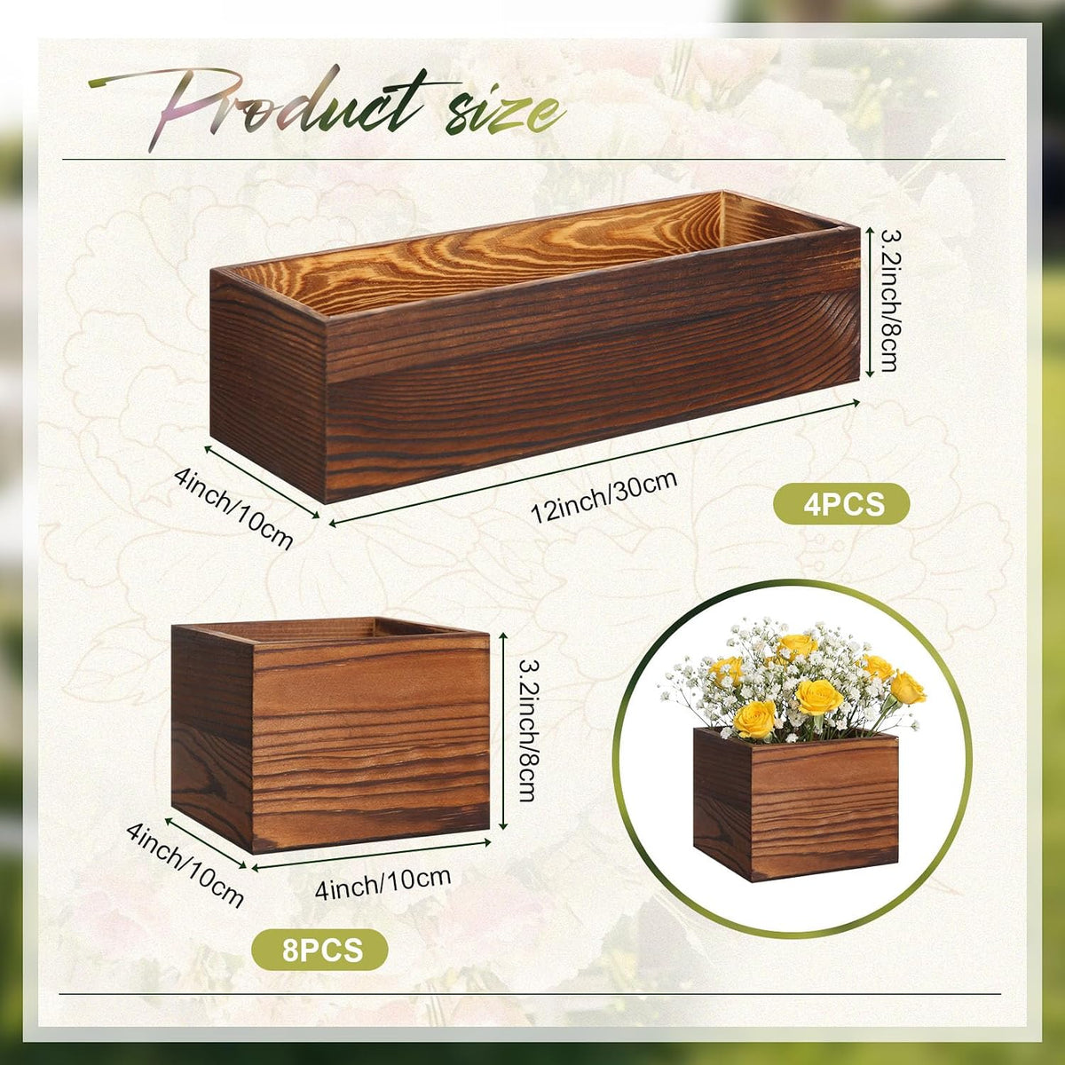 Set of 12 Brown Rustic Wooden Planter Boxes