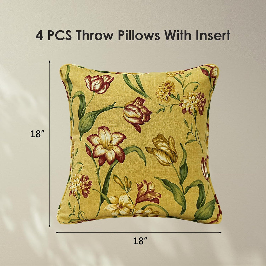 4‑Pack Sunlit Tulip Square Outdoor Throw Pillows 18×18"
