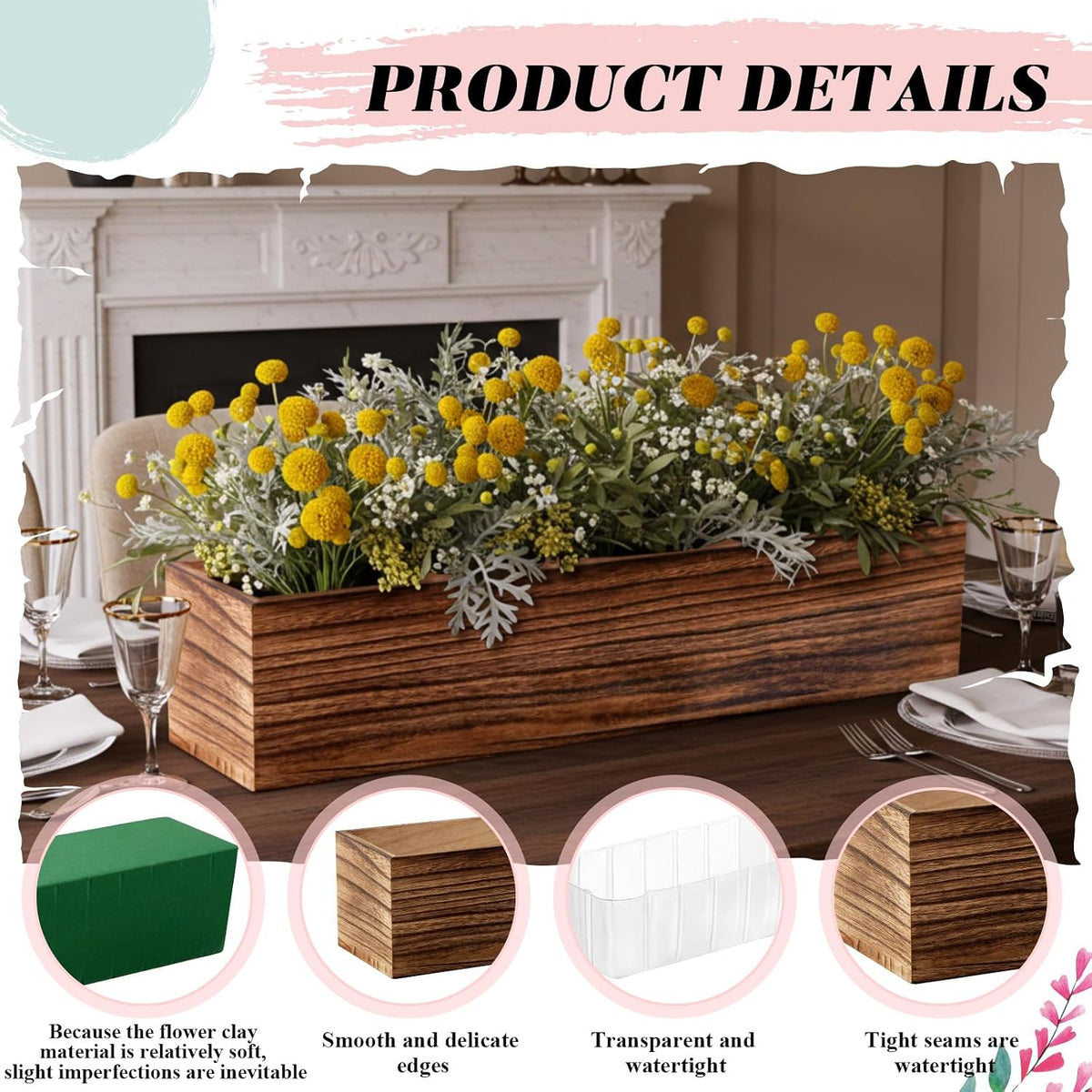 Set of 4 16×4" Rustic Wood Planter Boxes with Liner