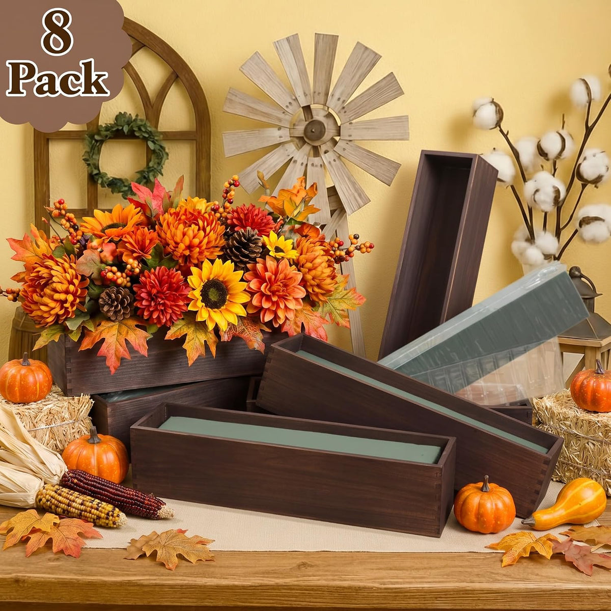 Set of 8 17×4" Brown Rustic Wood Planter Boxes