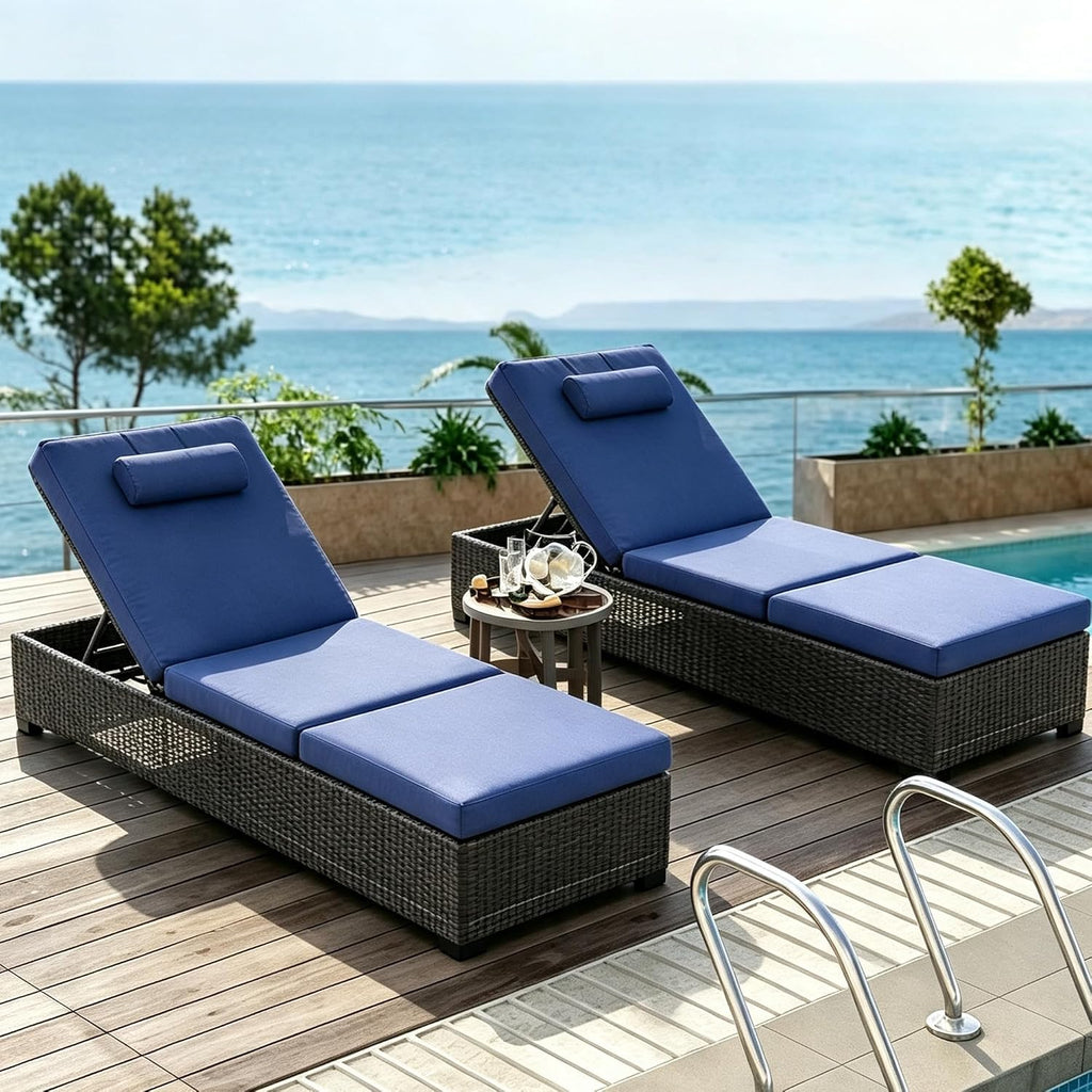 Set of 2 Rattan Patio Chaise Lounges
