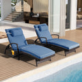 Set of 2 Blue Patio Chaise Lounges with Side Table