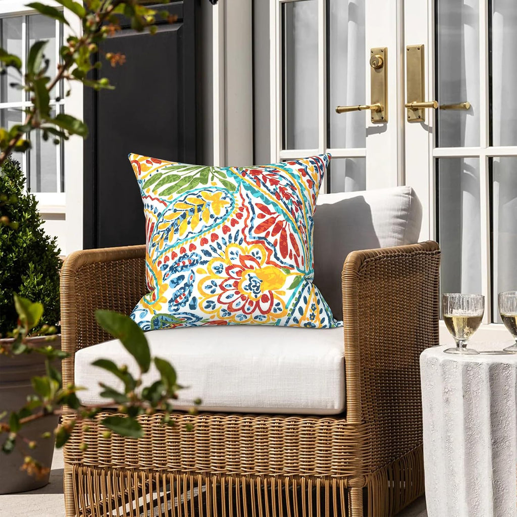 Set of 2 Paisley Square Outdoor Throw Pillows 18×18"