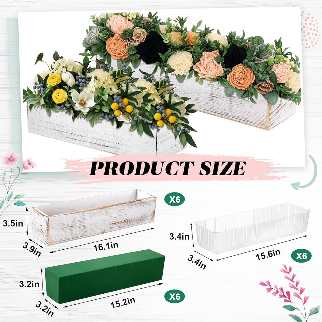Set of 6 16×4" White Rustic Wood Planter Boxes
