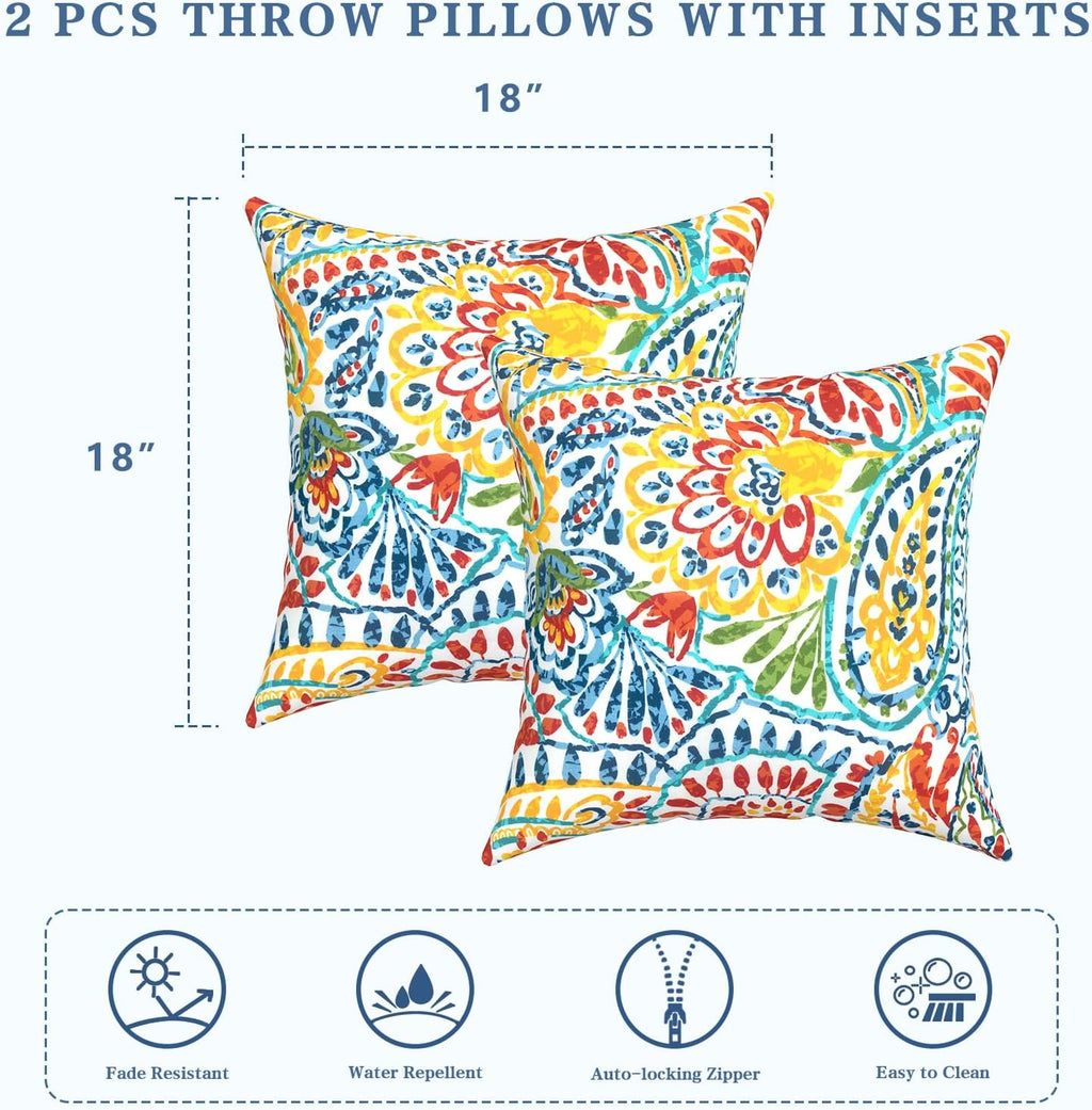 Set of 2 Paisley Square Outdoor Throw Pillows 18×18"