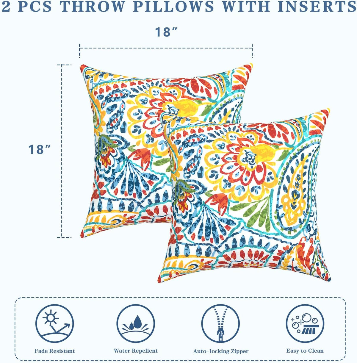 Set of 2 Paisley Square Outdoor Throw Pillows 18×18"