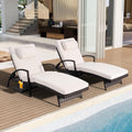 Set of 2 White Patio Chaise Lounges with Side Table