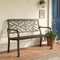 43.7" Black Geometric Cast‑Iron Outdoor Bench