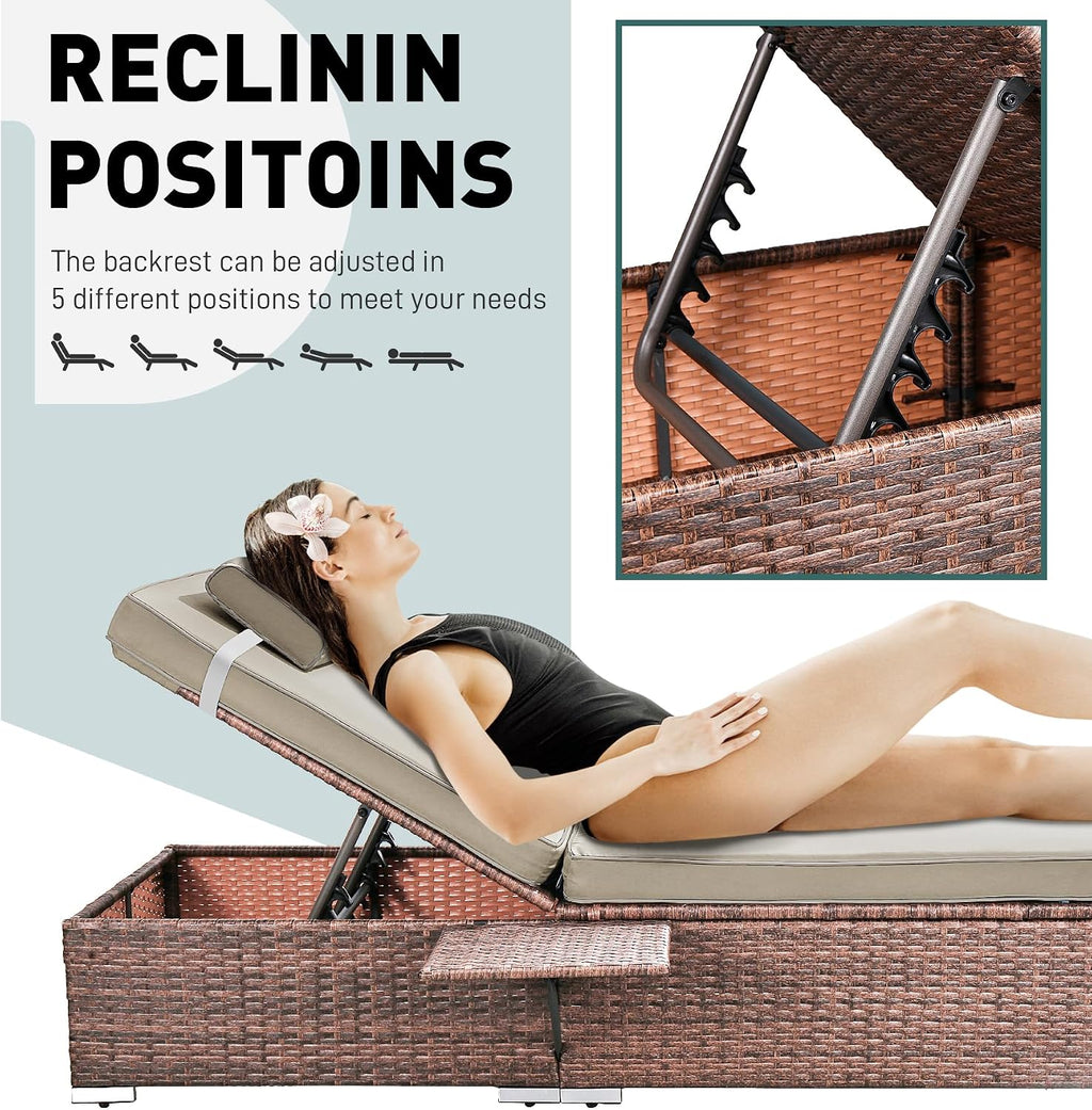 Set of 2 Beige Outdoor Pool Chaise Lounges