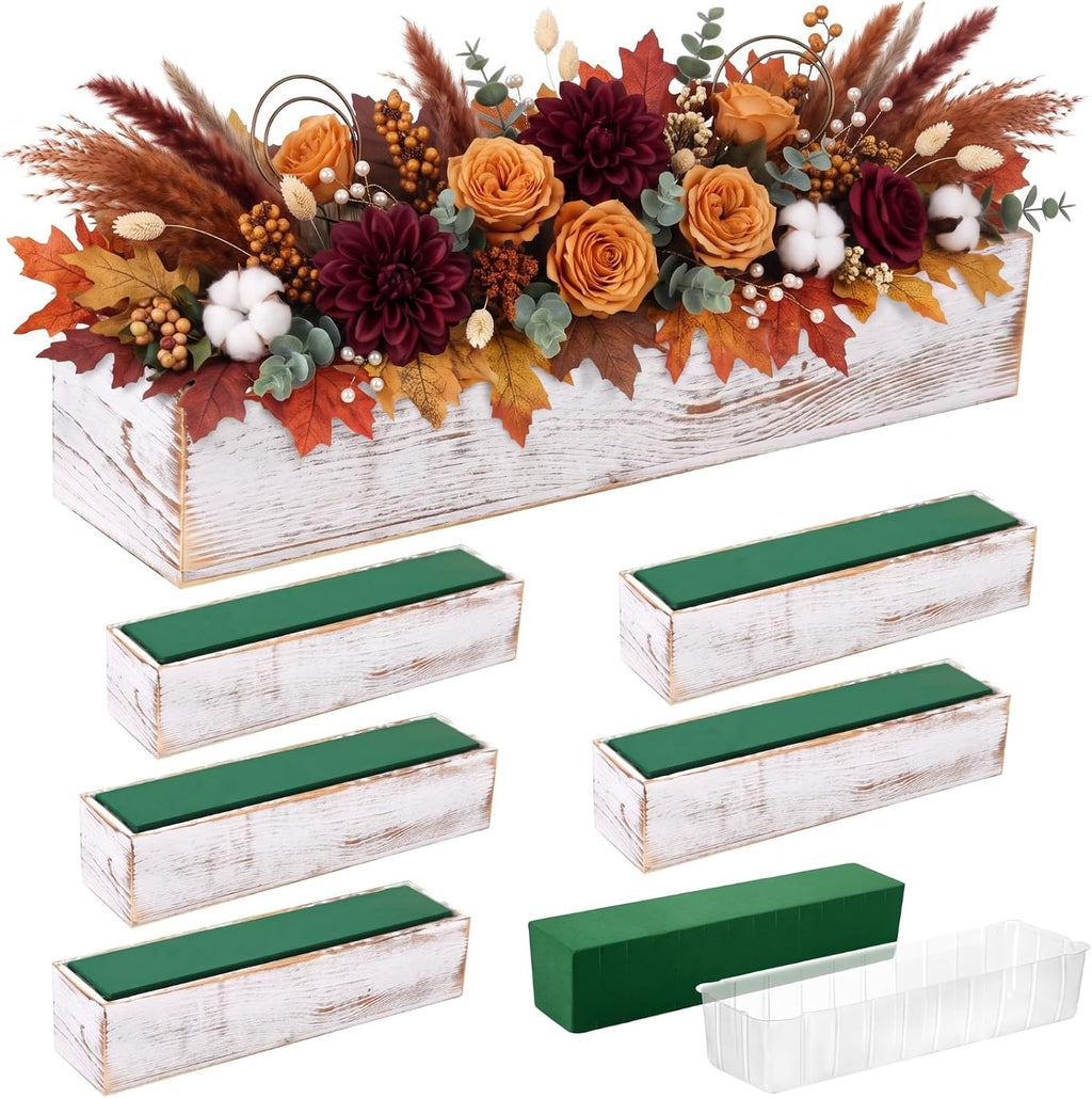 Set of 6 16×4" White Rustic Wood Planter Boxes