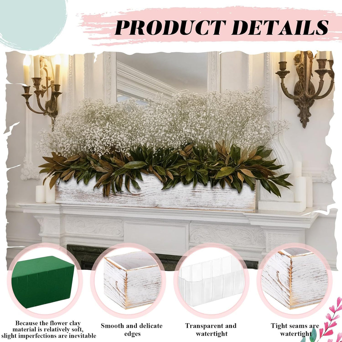 Set of 6 16×4" White Rustic Wood Planter Boxes