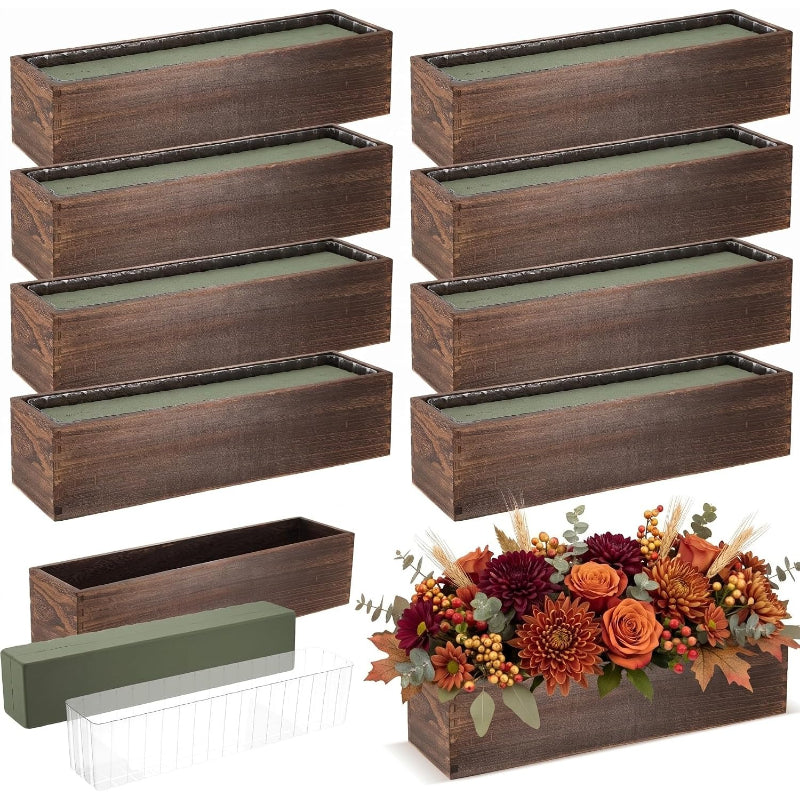 Set of 8 17×4" Brown Rustic Wood Planter Boxes