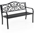 50" Black Floral Outdoor Garden Bench with Armrests