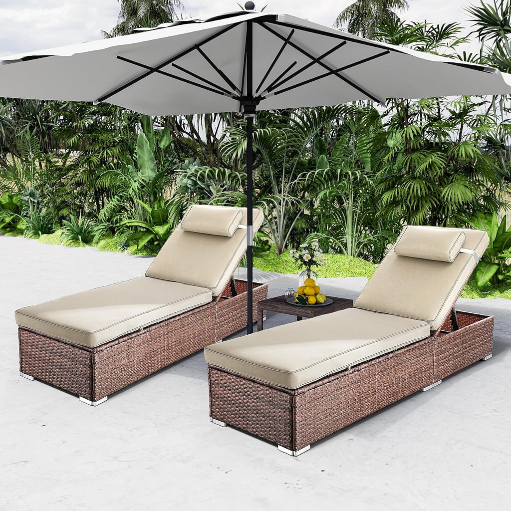 Set of 2 Beige Outdoor Pool Chaise Lounges