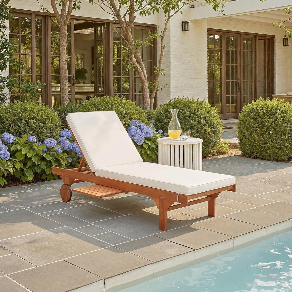 Newport Natural Beige Patio Chaise Lounge with Side Table